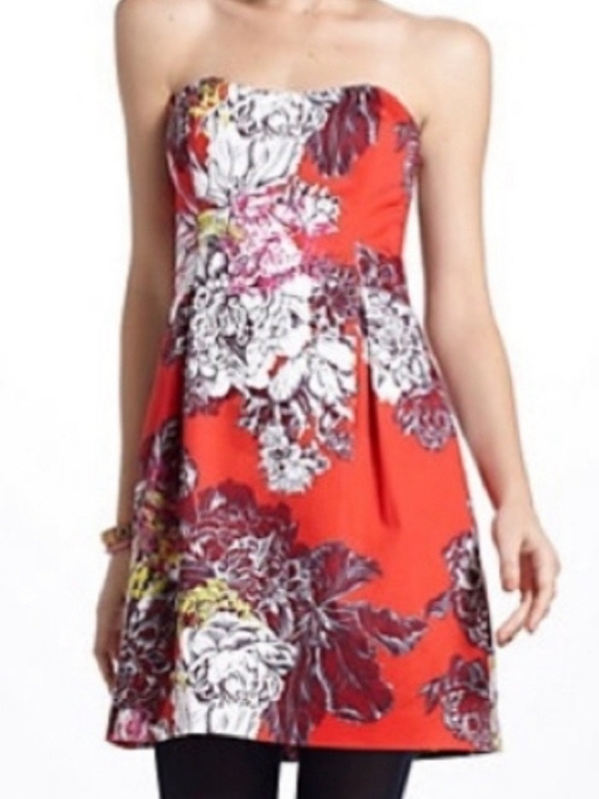 Anthropologie Strapless Red Floral Mini Dress